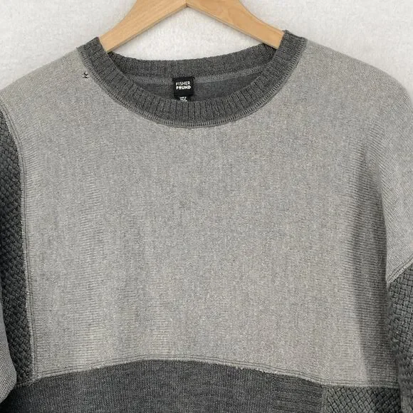 FISHER FOUND Sweater S EILEEN FISHER Patchwork Crafted Jumper Crochet Gray USA - Picture 3 of 13